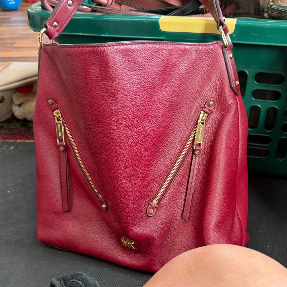 Michael Kors Burgundy Leather Shoulder Bag